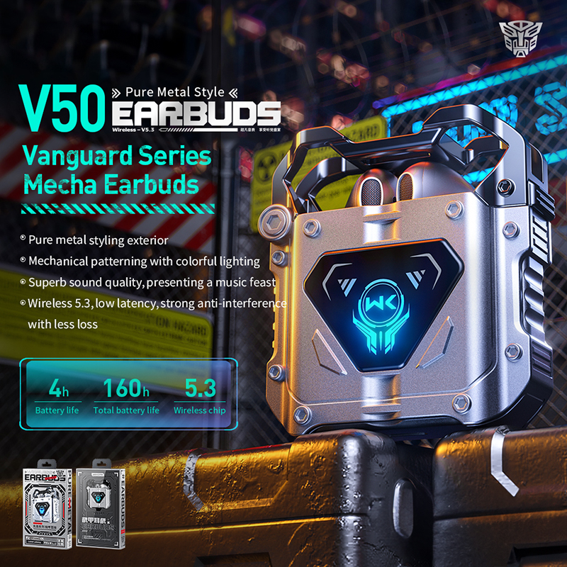 WEKOME V50 Vanguard Series - Bezprzewodowe słuchawki Bluetooth V5.3 TWS z etui ładującym (Tarnish)