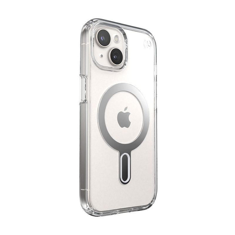 Speck Presidio Perfect-Clear ClickLock & MagSafe - Etui iPhone 16e / iPhone 15 / iPhone 14 / iPhone 13 (Clear / Chrome Finish / Serene Silver)