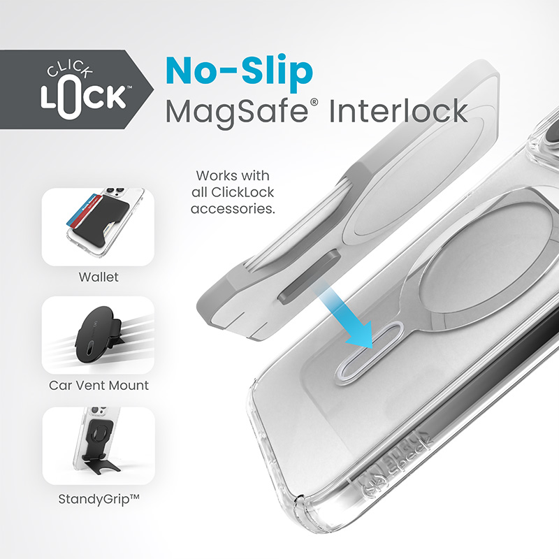 Speck Presidio Perfect-Clear ClickLock & MagSafe - Etui iPhone 15 Pro Max (Clear / Chrome Finish / Serene Silver)