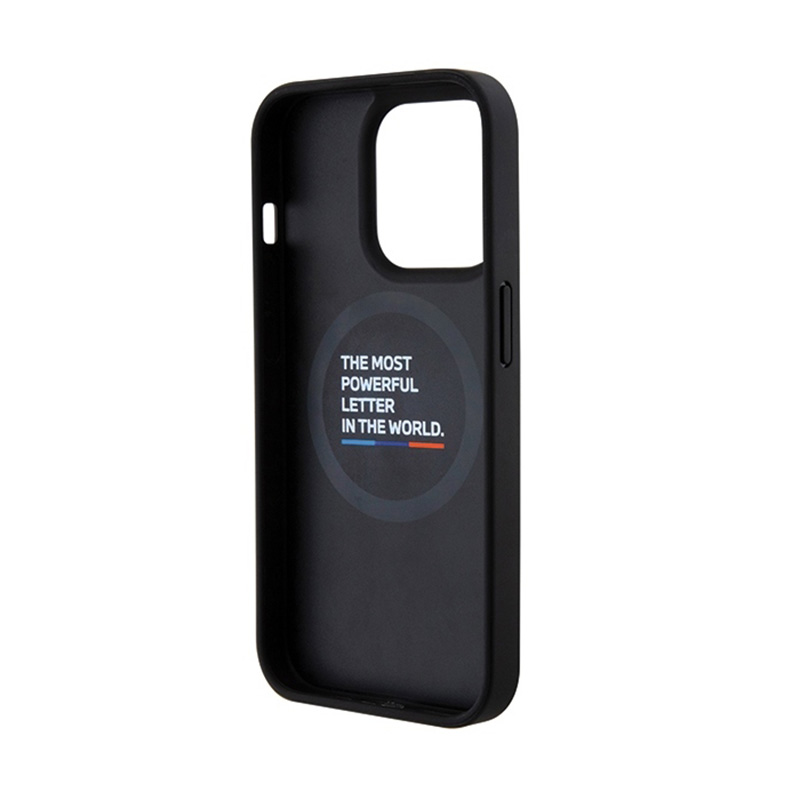 BMW Leather Carbon Blue Line MagSafe - Etui iPhone 15 Pro Max (czarny)