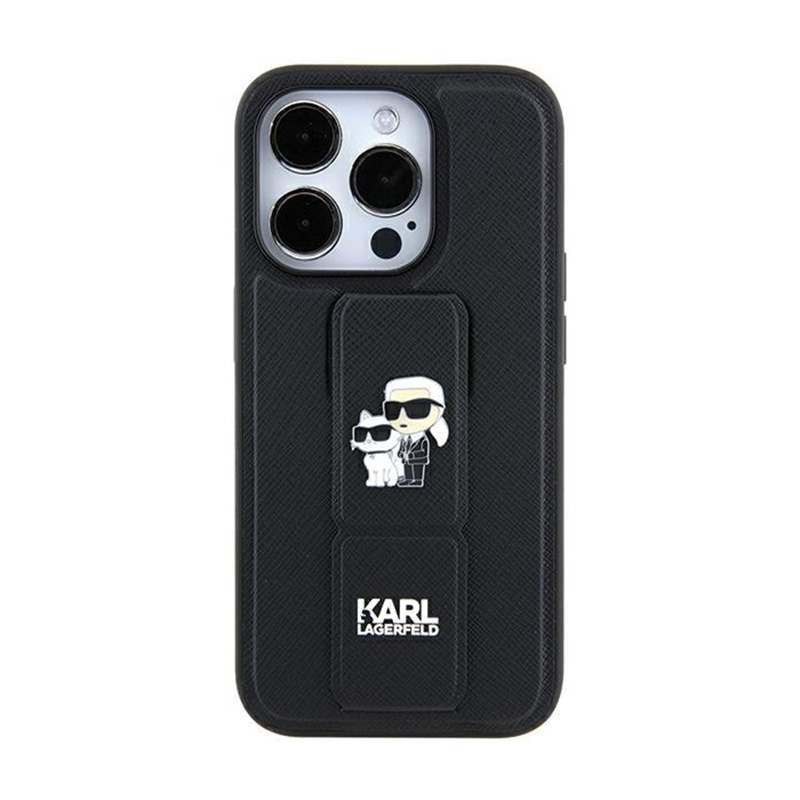 Karl Lagerfeld Gripstand Saffiano Karl & Choupette Pins - Etui iPhone 11 (czarny)