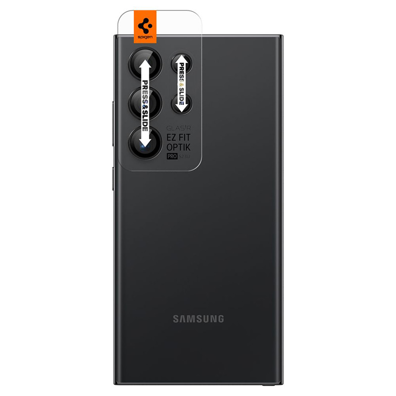 Spigen Optik Pro GLAS.TR EZ Fit Camera Protector 2-Pack - Szkło ochronne na obiektyw do Samsung Galaxy S24 Ultra (2 szt) (Czarny)