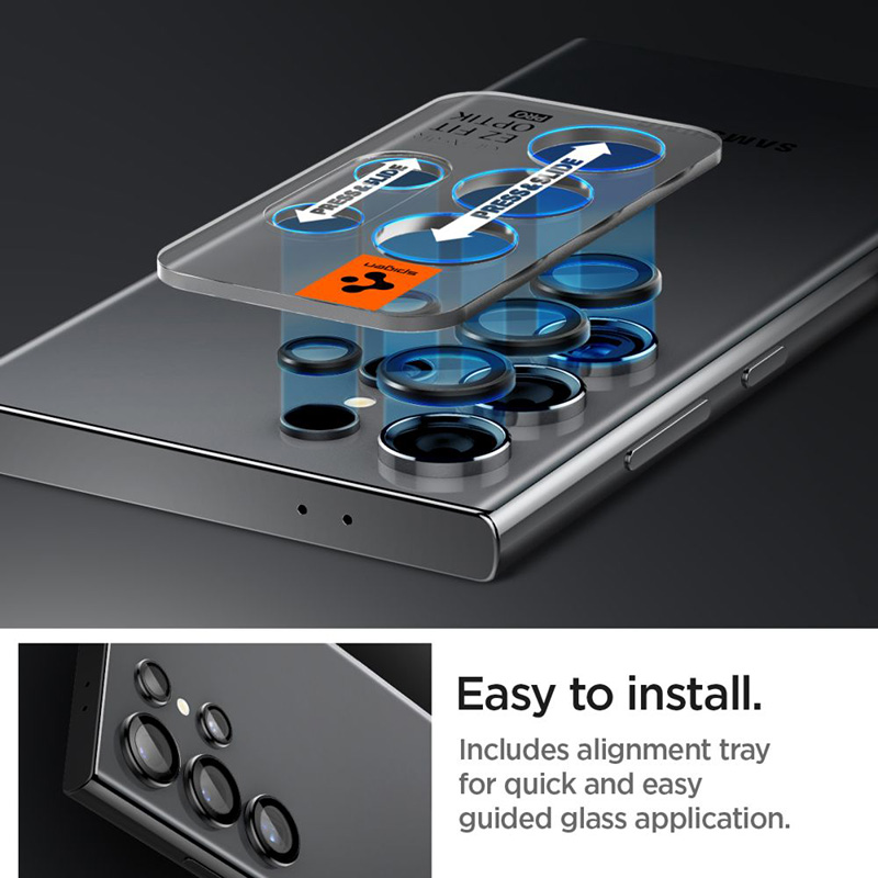 Spigen Optik Pro GLAS.TR EZ Fit Camera Protector 2-Pack - Szkło ochronne na obiektyw do Samsung Galaxy S24 Ultra (2 szt) (Czarny)