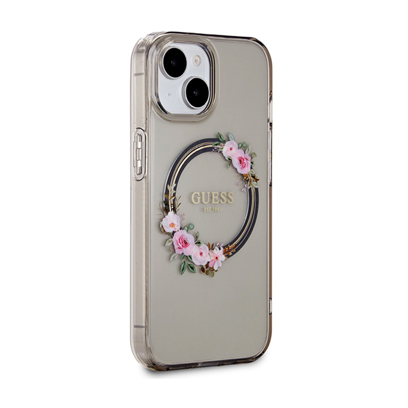 Guess IML Flowers Wreath MagSafe - Etui iPhone 15 (czarny)