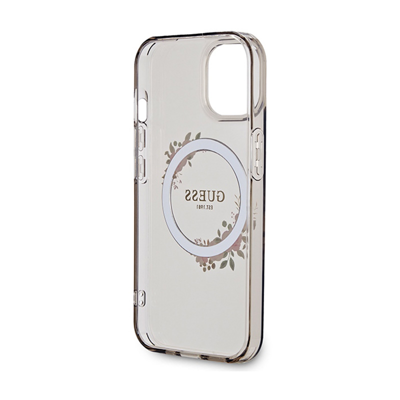 Guess IML Flowers Wreath MagSafe - Etui iPhone 15 (czarny)