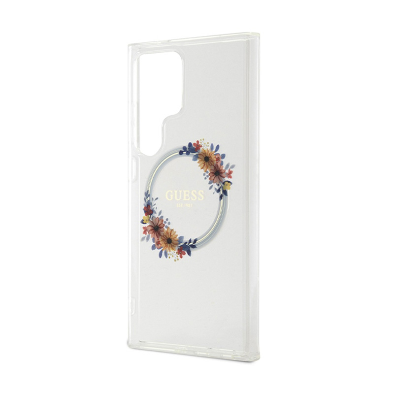 Guess IML Flowers Wreath MagSafe - Etui Samsung Galaxy S24 Ultra (przezroczysty)