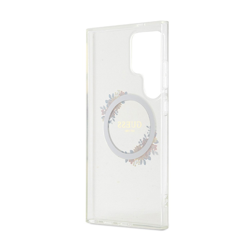 Guess IML Flowers Wreath MagSafe - Etui Samsung Galaxy S24 Ultra (przezroczysty)