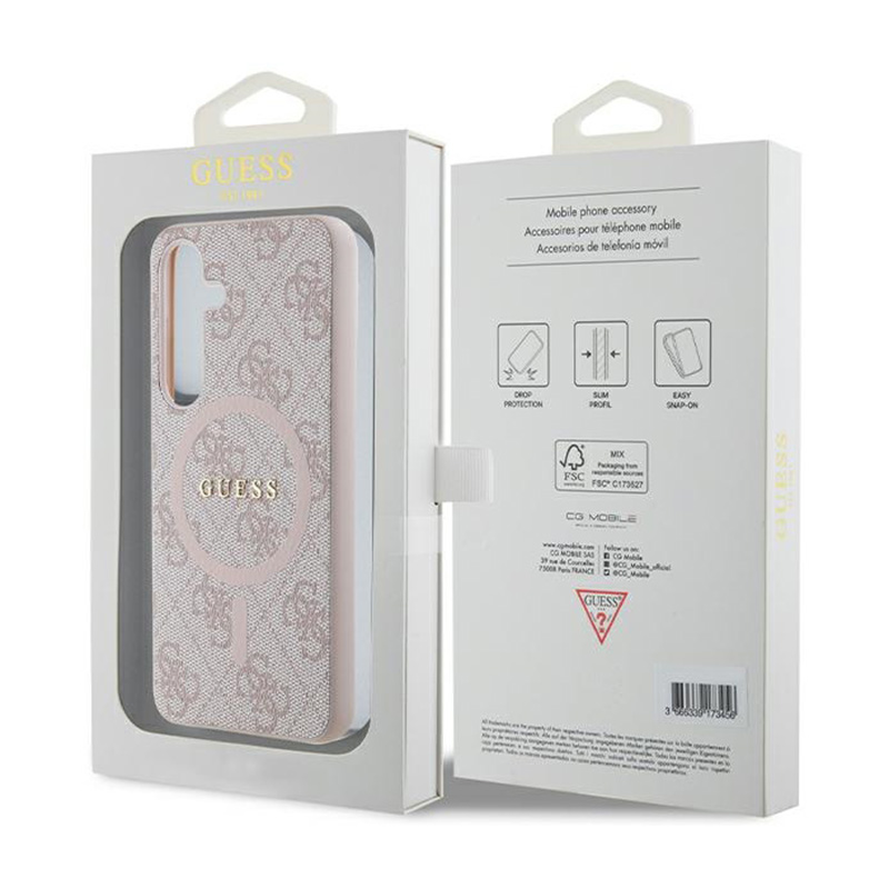 Guess 4G Collection Leather Metal Logo MagSafe - Etui Samsung Galaxy S24 (różowy)