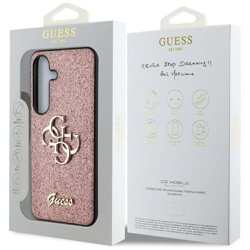 Guess Fixed Glitter Big 4G Metal Logo - Etui do Samsung Galaxy S25+ (różowy)