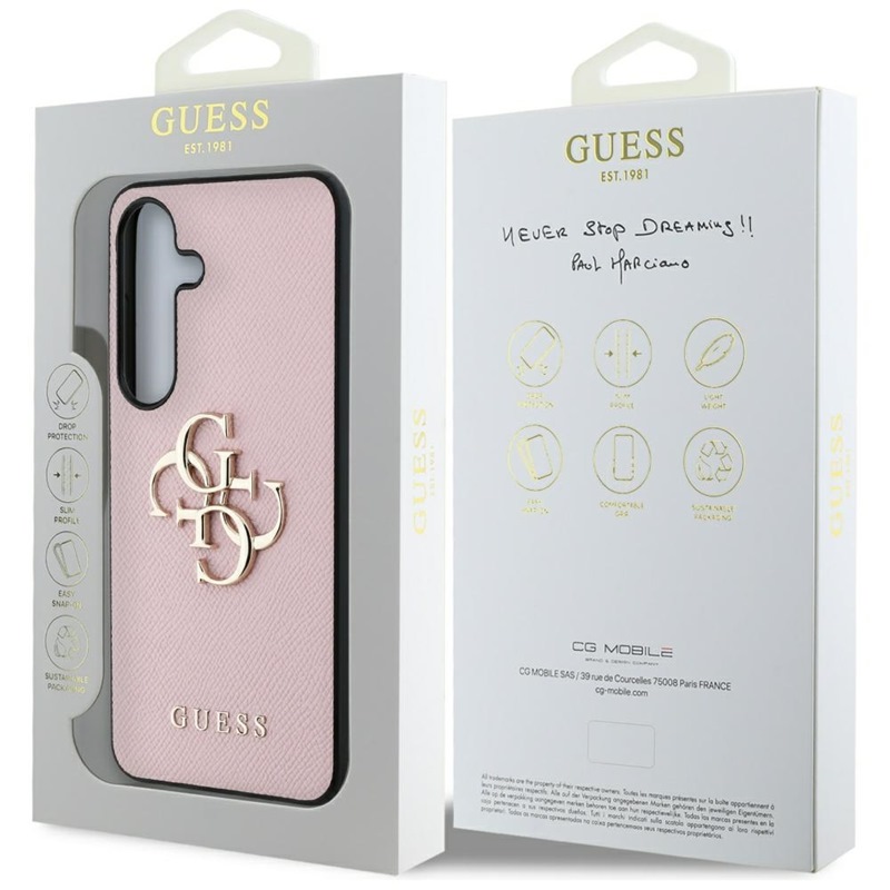 Guess Grained Big 4G Logo Small Classic Logo - Etui do Samsung Galaxy S25+ (różowy)