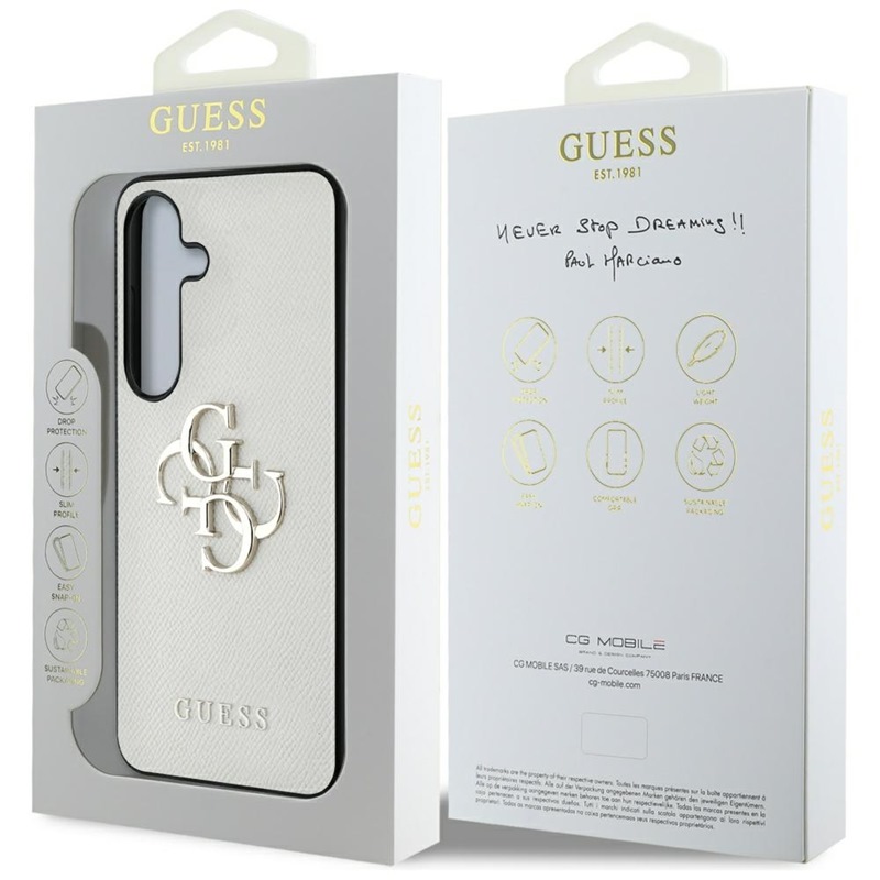 Guess Grained Big 4G Logo Small Classic Logo - Etui do Samsung Galaxy S25 (beżowy)