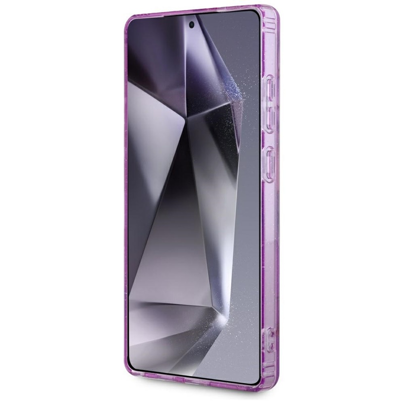 Guess Glitter Flowers Triangle Buttons MagSafe - Etui do Samsung Galaxy S25 Ultra (fioletowy)