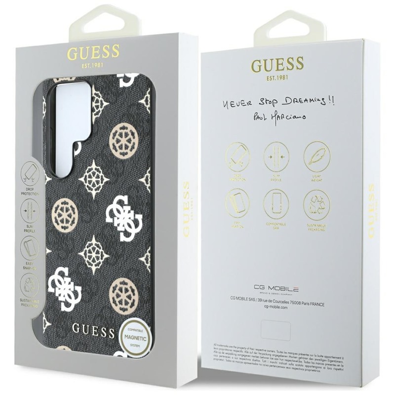 Guess 4G Printed Colored Peony Pattern MagSafe - Etui do Samsung Galaxy S25 Ultra (czarny)
