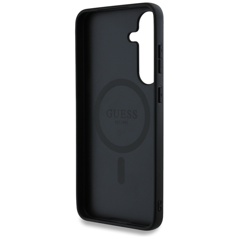 Guess Leather 4G Colored Ring Classic Logo MagSafe - Etui do Samsung Galaxy S25+ (czarny)