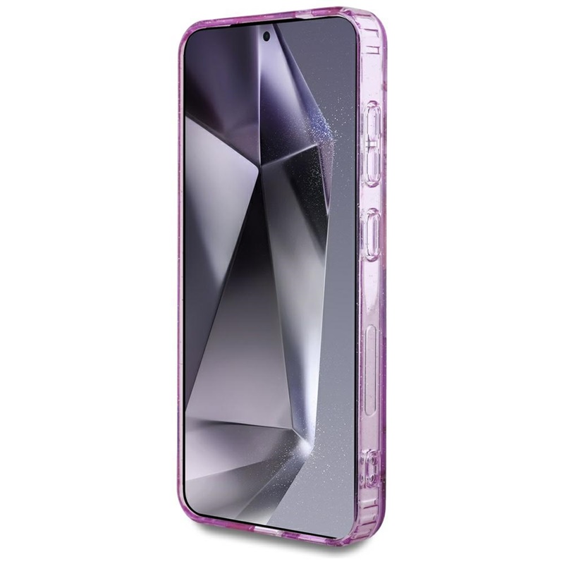 Guess Glitter Flowers Triangle Buttons MagSafe - Etui do Samsung Galaxy S25 (fioletowy)
