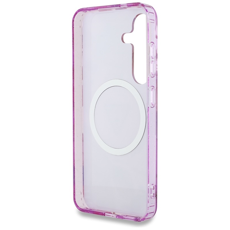 Guess Glitter Flowers Triangle Buttons MagSafe - Etui do Samsung Galaxy S25 (fioletowy)