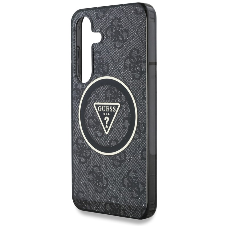 Guess 4G Glitter Triangle Buttons MagSafe - Etui do Samsung Galaxy S25 (czarny)