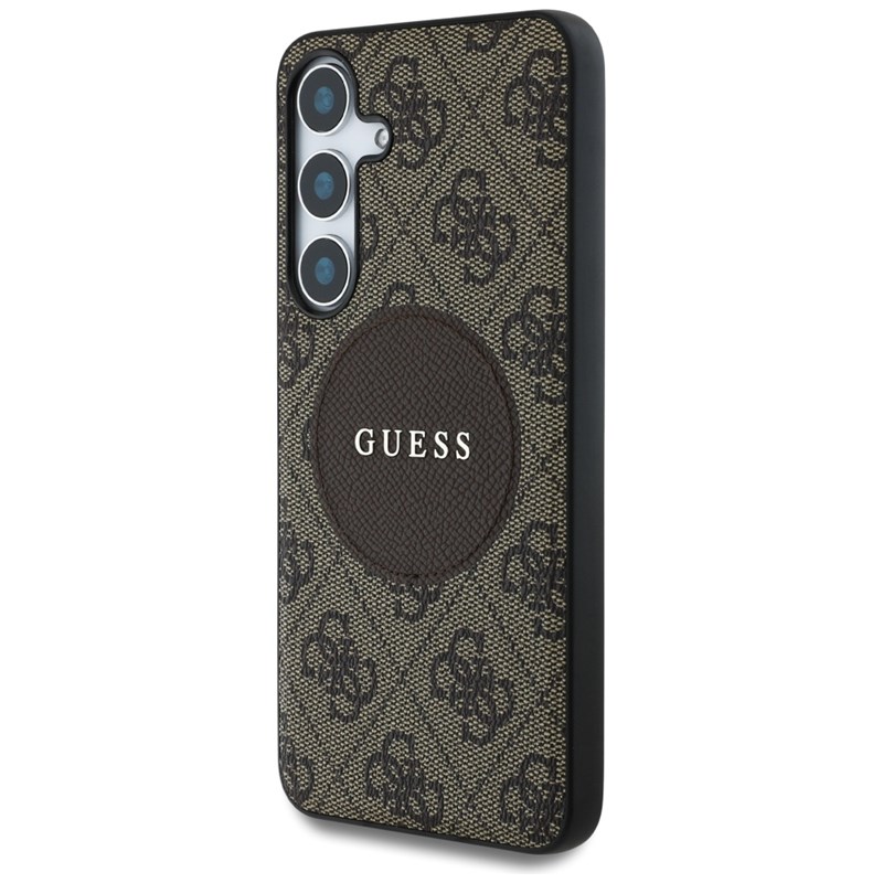 Guess 4G Round Patch Classic Logo MagSafe - Etui do Samsung Galaxy S25 (brązowy)