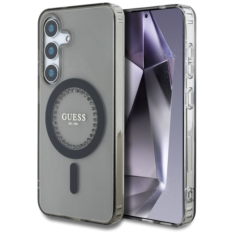 Guess Rhinestones Printed Classic Logo MagSafe - Etui do Samsung Galaxy S25 (czarny)