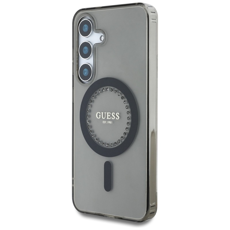 Guess Rhinestones Printed Classic Logo MagSafe - Etui do Samsung Galaxy S25 (czarny)