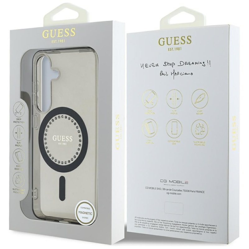 Guess Rhinestones Printed Classic Logo MagSafe - Etui do Samsung Galaxy S25 (czarny)