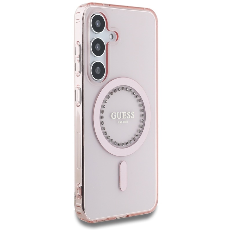 Guess Rhinestones Printed Classic Logo MagSafe - Etui do Samsung Galaxy S25 (różowy)