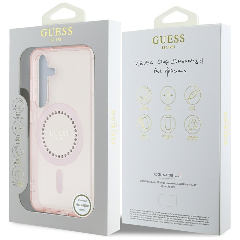 Guess Rhinestones Printed Classic Logo MagSafe - Etui do Samsung Galaxy S25 (różowy)
