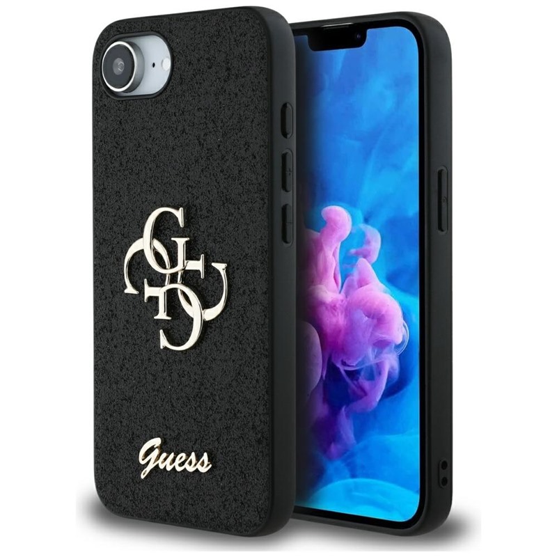 Guess Fixed Glitter Big 4G - Etui do iPhone 16e (czarny)