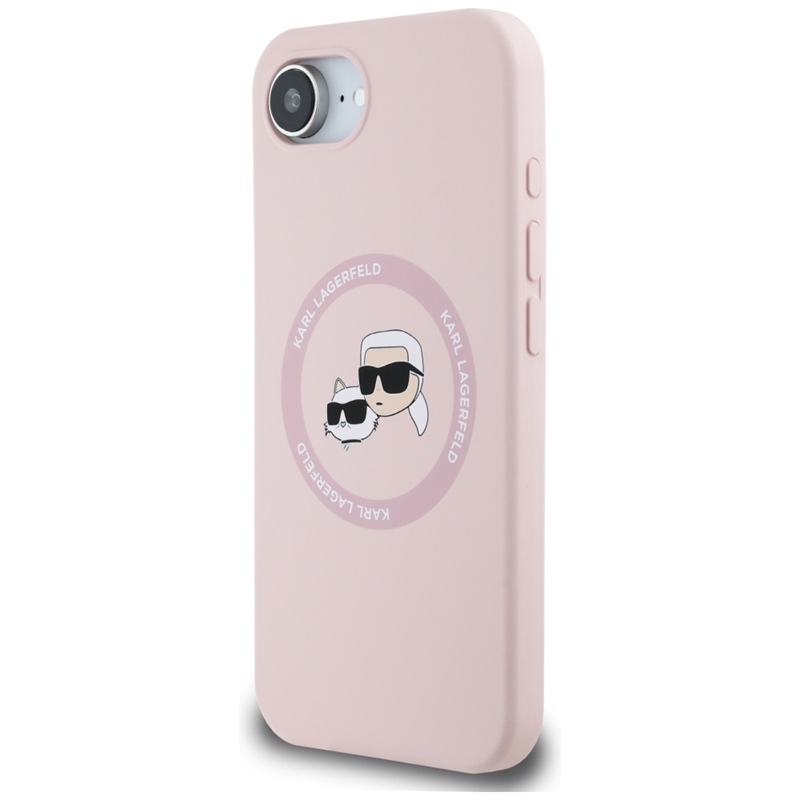 Karl Lagerfeld Silicone Karl & Choupette Heads MagSafe - Etui do iPhone 16e (różowy)