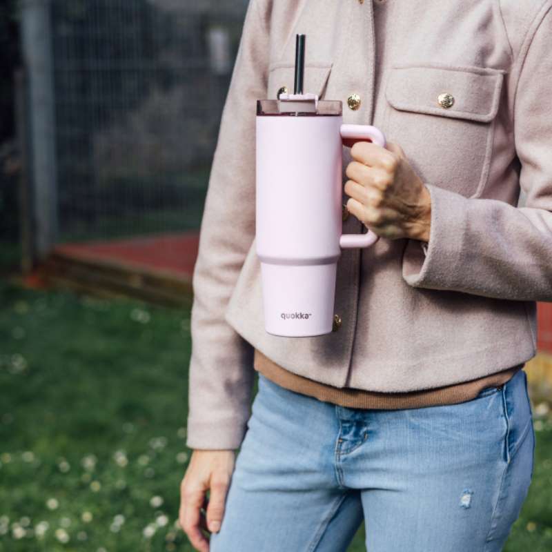 Quokka Stream - Kubek termiczny ze stali nierdzewnej 950 ml ze słomką (Light Pink)