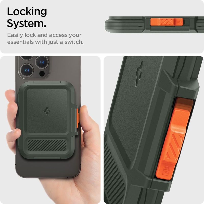 Spigen Lock Fit MagSafe - Portfel magnetyczny (Military Green)