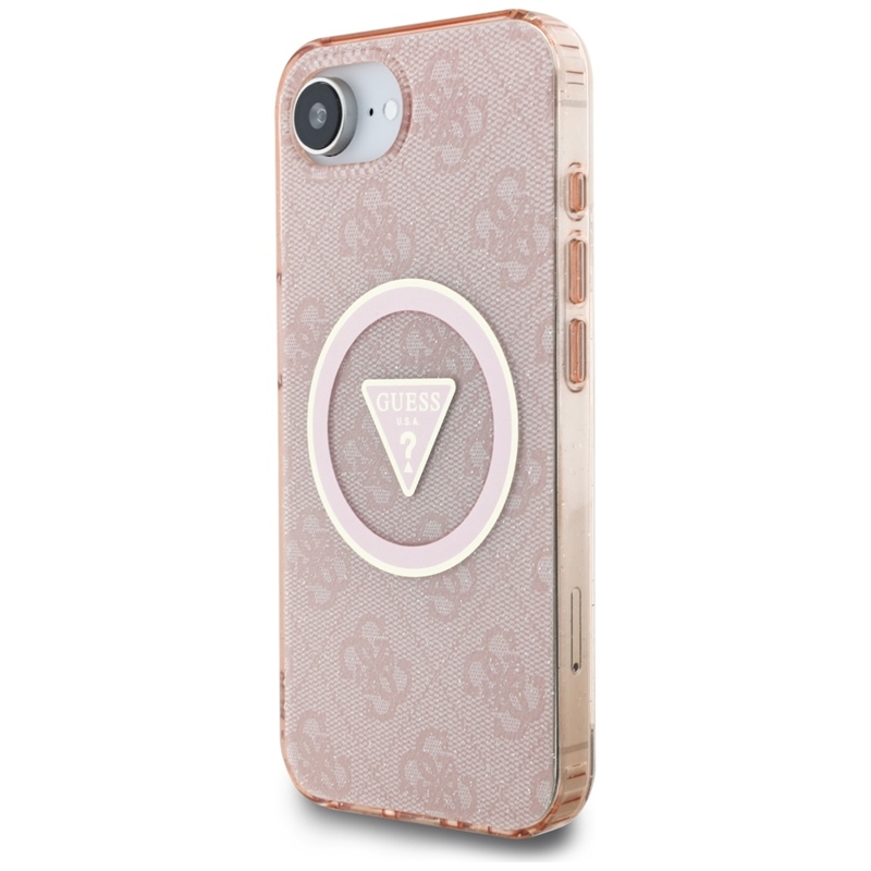 Guess IML Metal Glitter 4G Circle Triangle MagSafe - Etui do iPhone 16e (różowy)