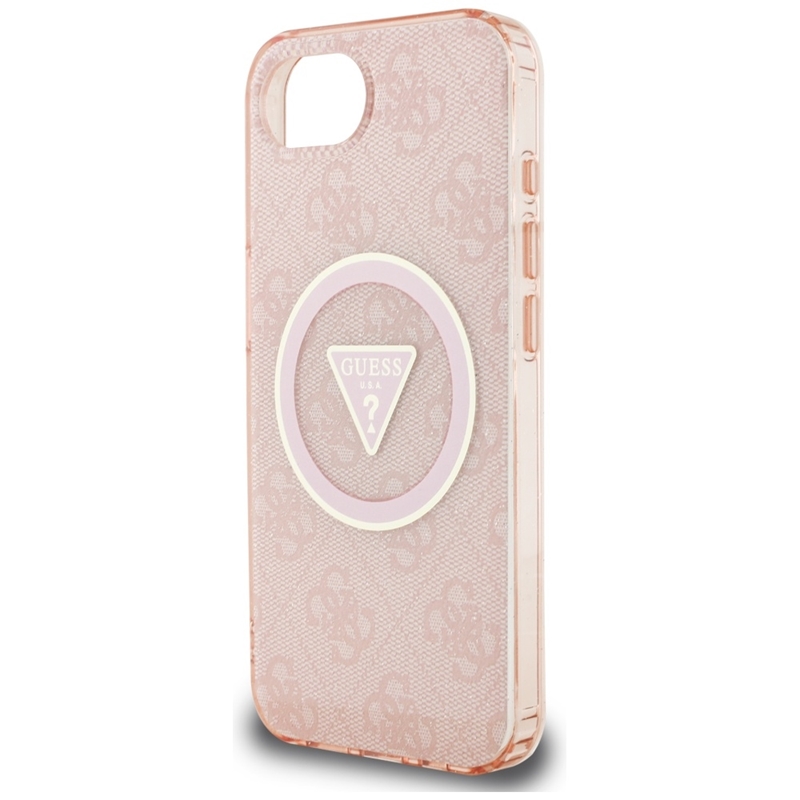Guess IML Metal Glitter 4G Circle Triangle MagSafe - Etui do iPhone 16e (różowy)