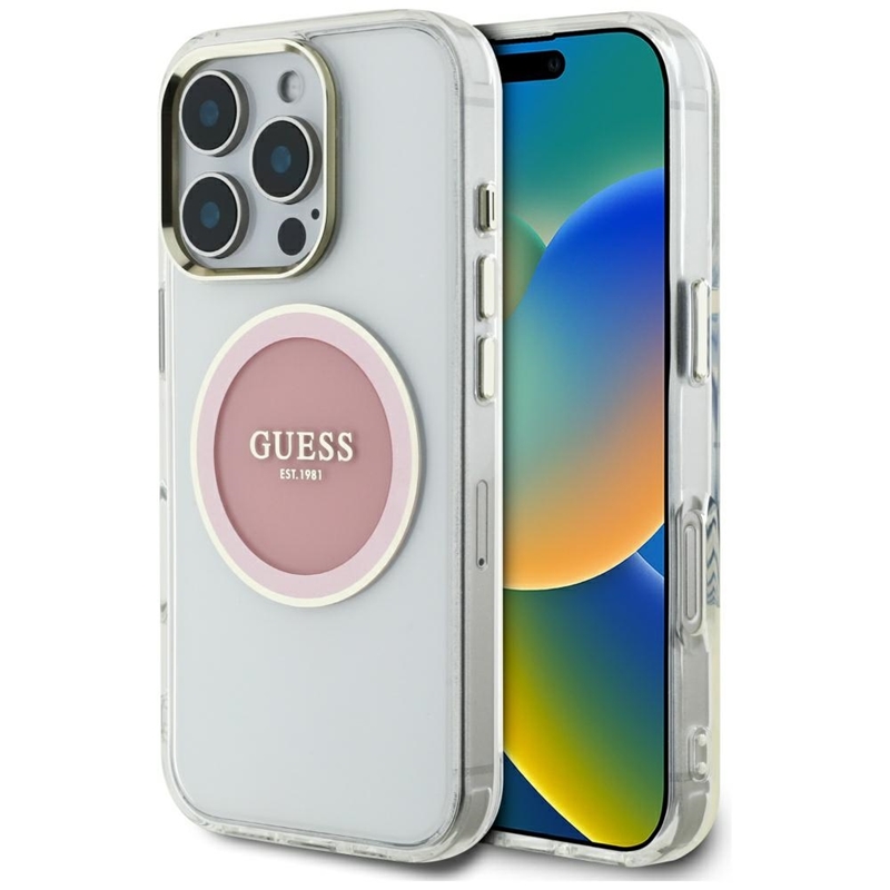 Guess IML Metal Colored Circle Classic Logo MagSafe - Etui do iPhone 16 Pro (różowy)