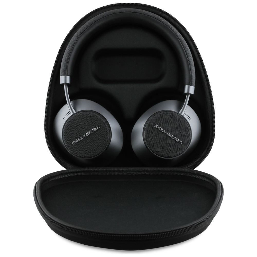 Karl Lagerfeld Saffiano Elongated - Bezprzewodowe słuchawki nauszne Bluetooth ANC + ENC (czarny)