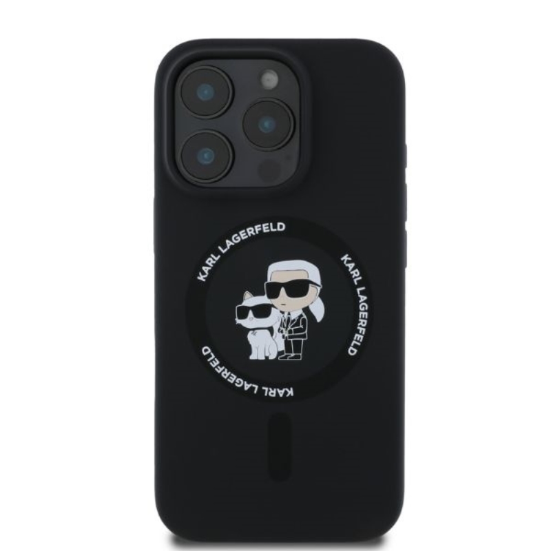 Karl Lagerfeld Silicone Karl & Choupette Ring MagSafe - Etui iPhone 16 Pro (czarny)