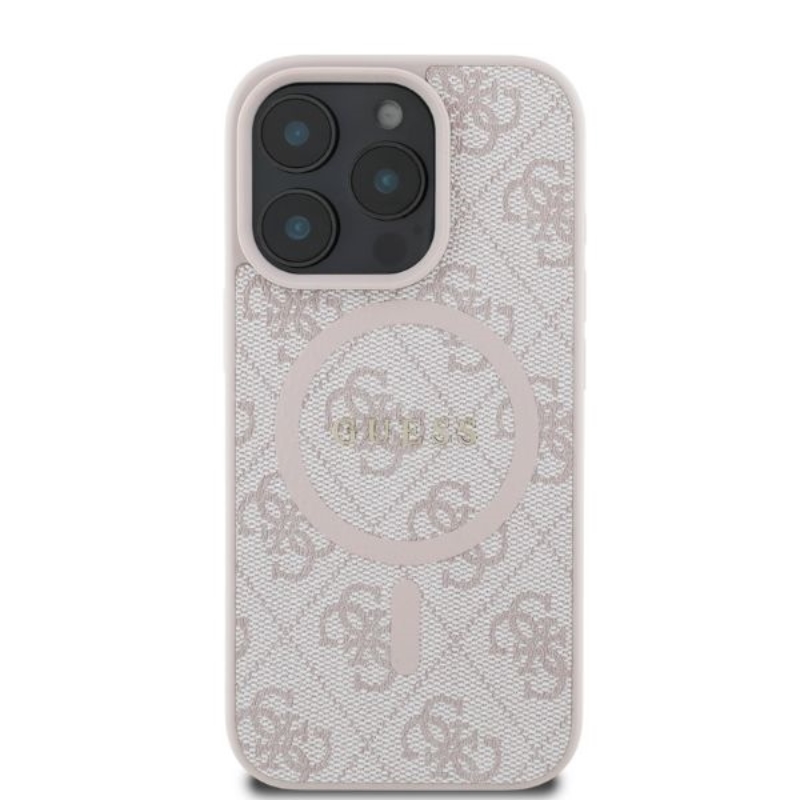 Guess 4G Ring Classic Logo MagSafe - Etui iPhone 16 Pro (różowy)