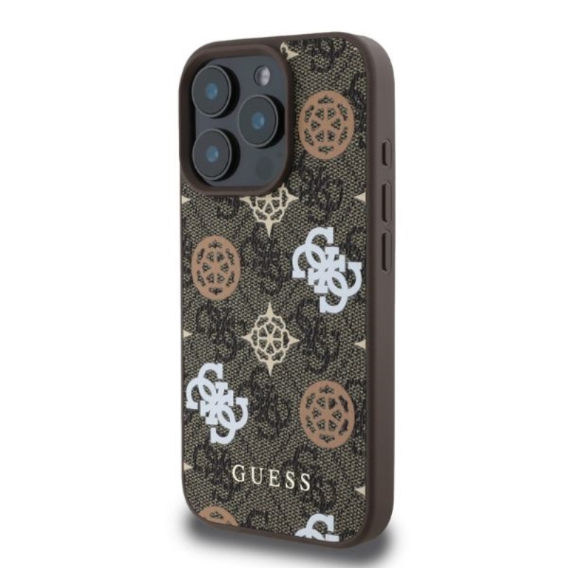 Guess Peony On 4G Background MagSafe - Etui iPhone 16 Pro (brązowy)