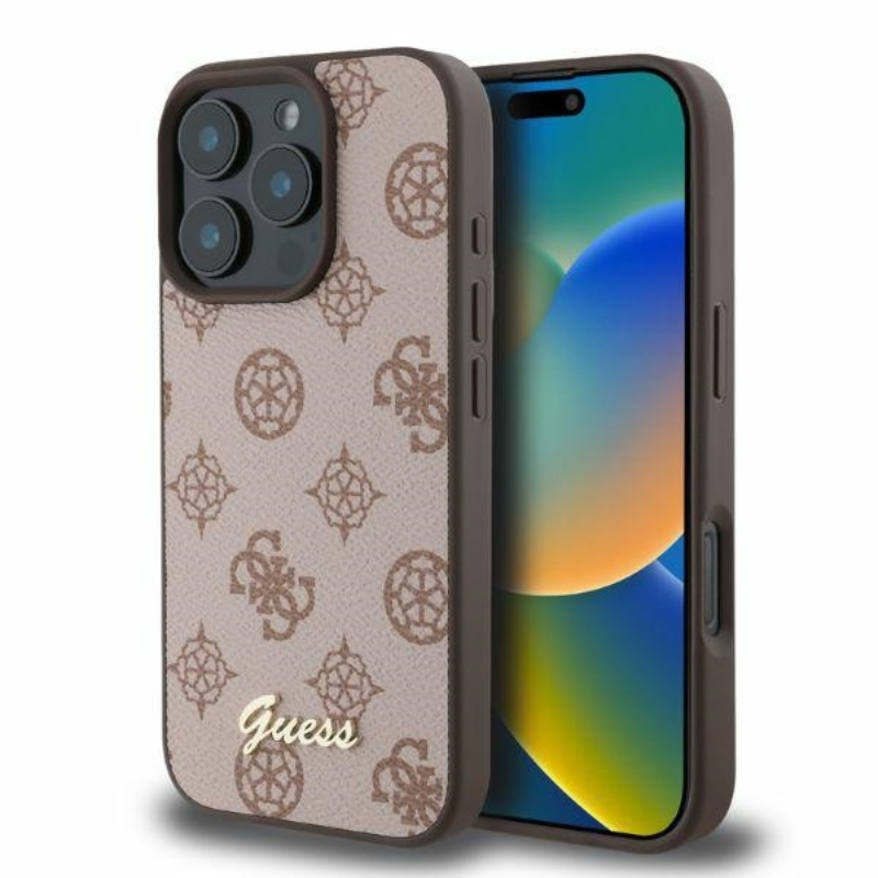 Guess Peony Script MagSafe - Etui iPhone 16 Pro (brązowy)