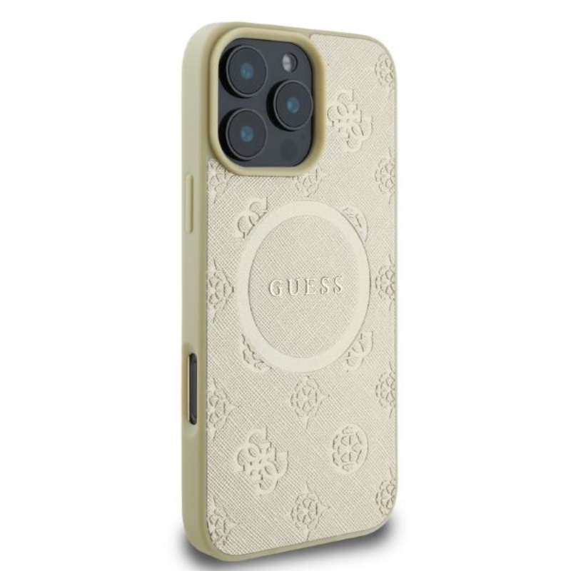 Guess Saffiano Peony Classic Logo MagSafe - Etui iPhone 16 Pro (złoty)