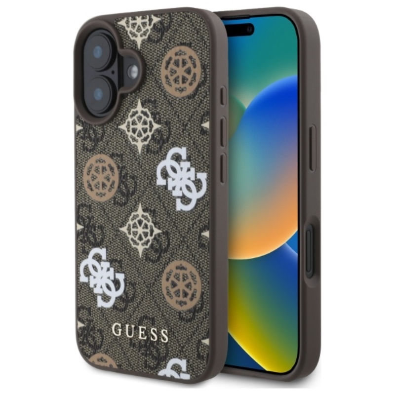 Guess Peony On 4G Background MagSafe - Etui iPhone 16 (brązowy)