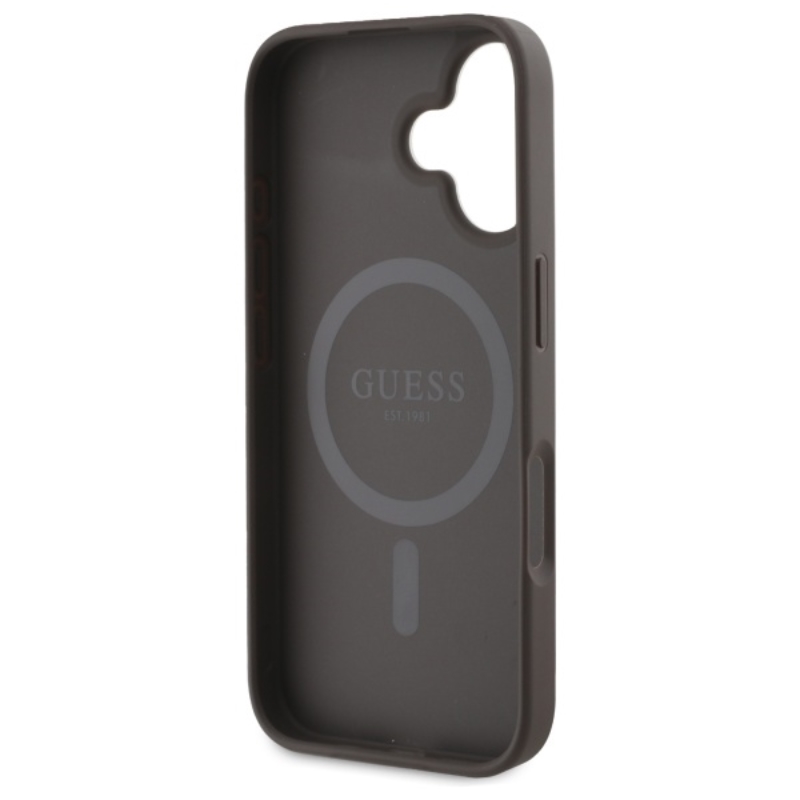 Guess Peony Script MagSafe - Etui iPhone 16 (brązowy)