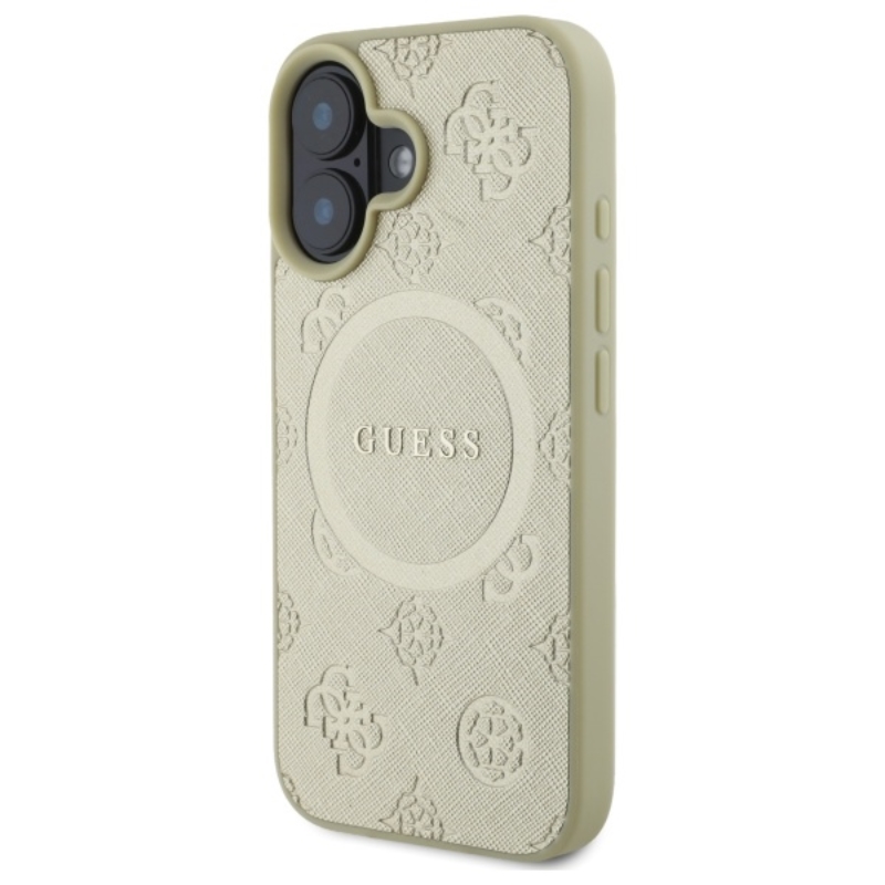 Guess Saffiano Peony Classic Logo MagSafe - Etui iPhone 16 (złoty)
