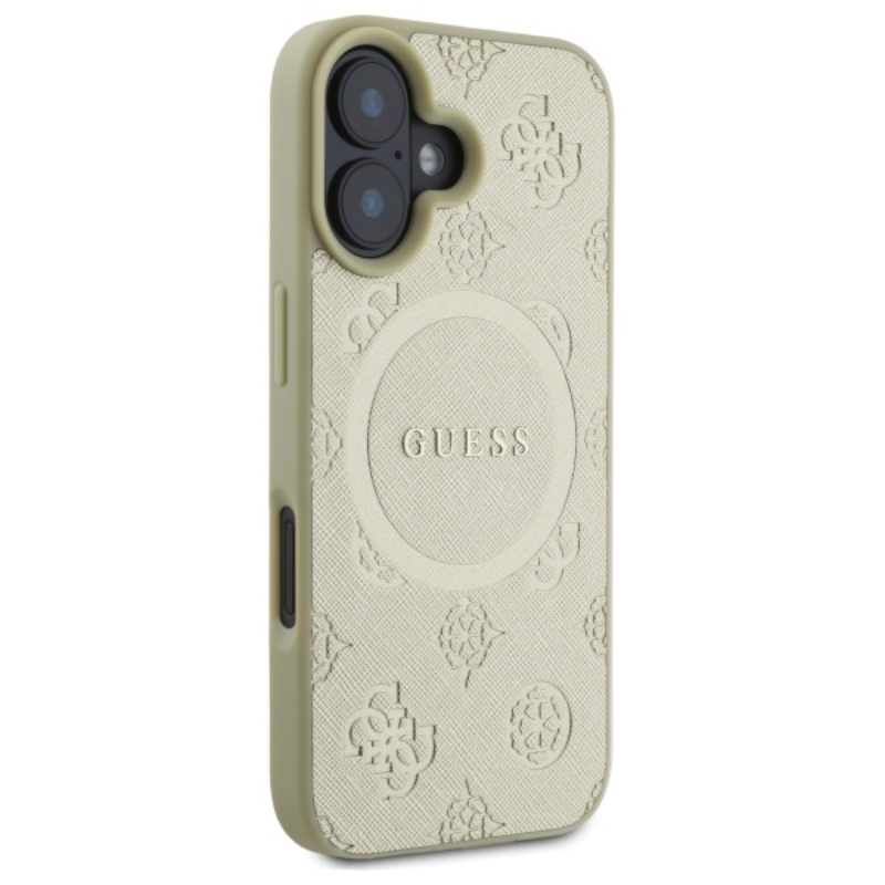Guess Saffiano Peony Classic Logo MagSafe - Etui iPhone 16 (złoty)