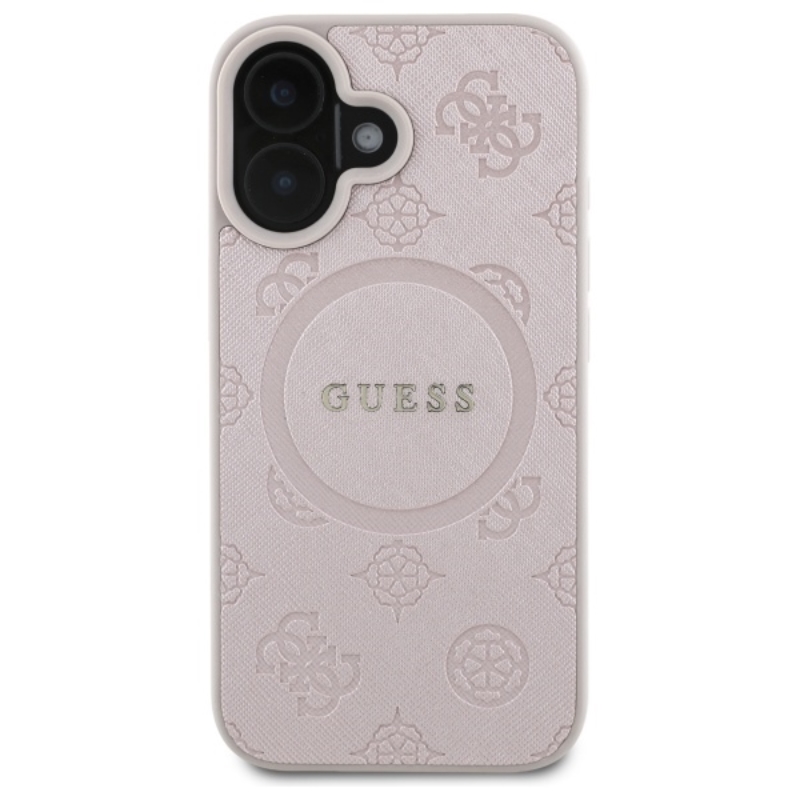 Guess Saffiano Peony Classic Logo MagSafe - Etui iPhone 16 (różowy)