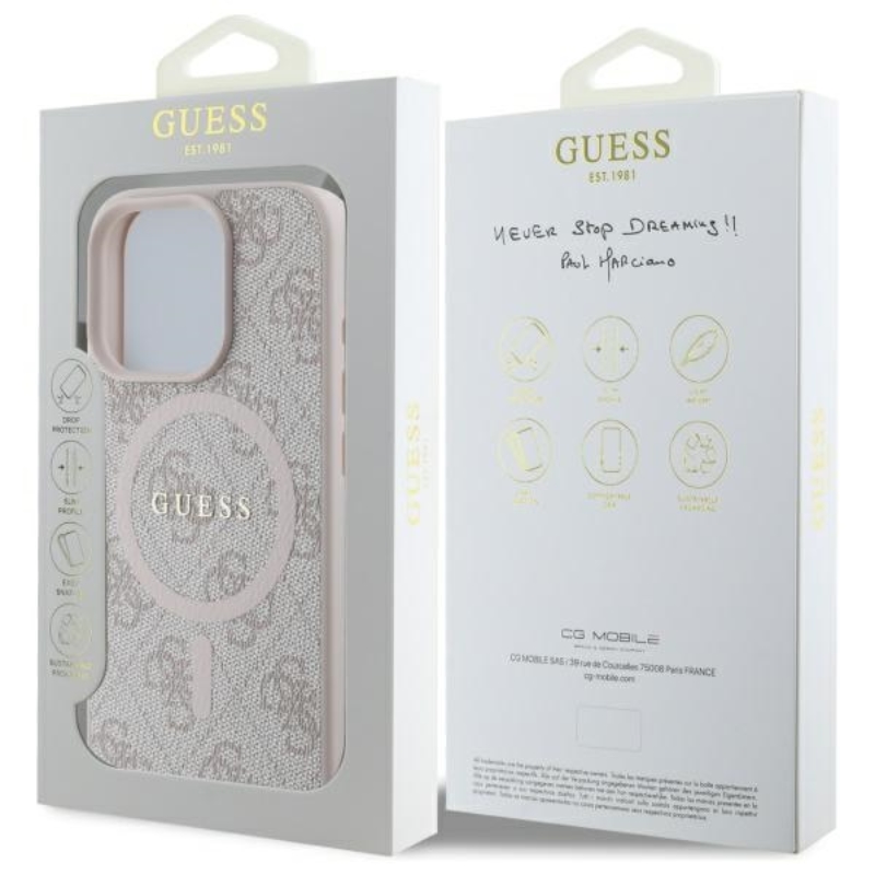 Guess 4G Ring Classic Logo MagSafe - Etui iPhone 16 Pro Max (różowy)