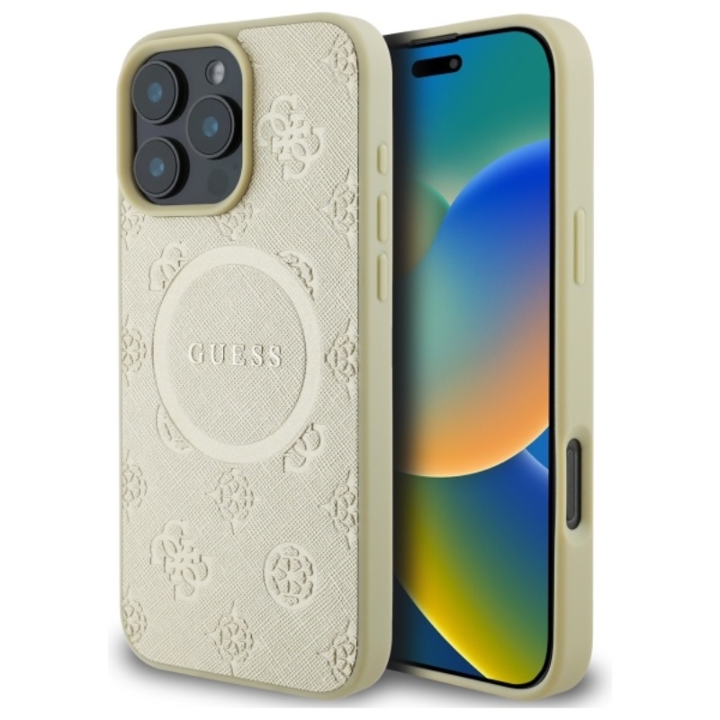 Guess Saffiano Peony Classic Logo MagSafe - Etui iPhone 16 Pro Max (złoty)