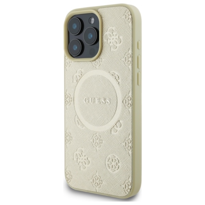 Guess Saffiano Peony Classic Logo MagSafe - Etui iPhone 16 Pro Max (złoty)