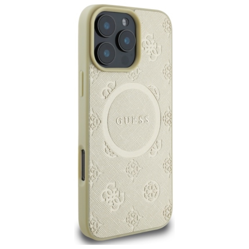 Guess Saffiano Peony Classic Logo MagSafe - Etui iPhone 16 Pro Max (złoty)