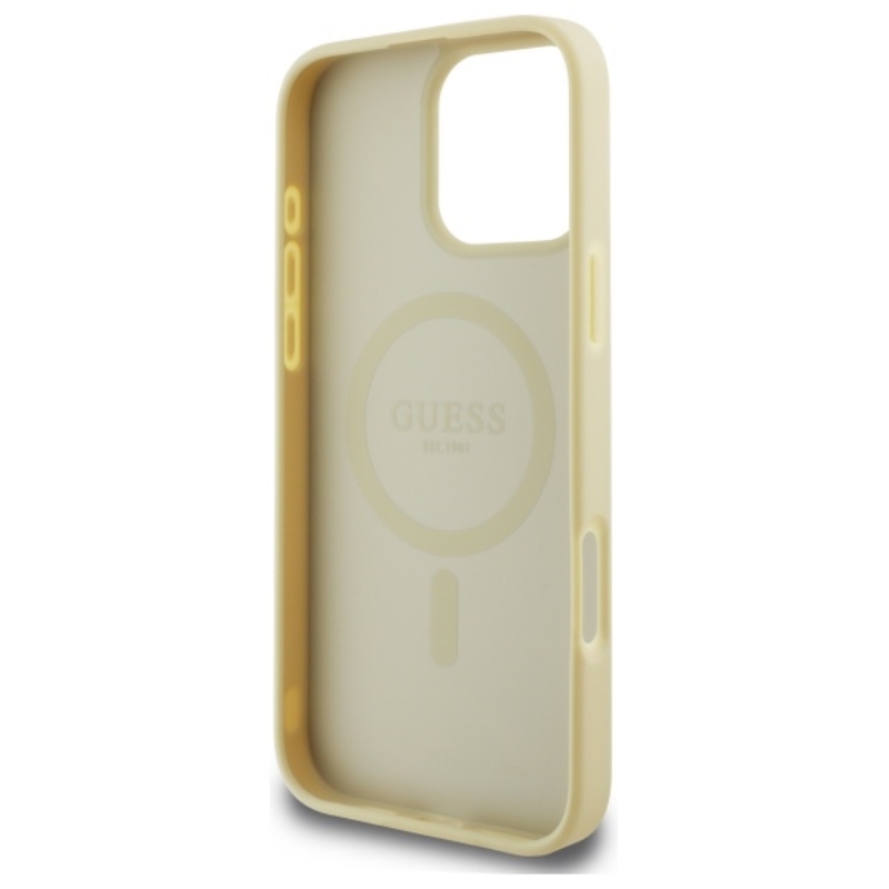 Guess Saffiano Peony Classic Logo MagSafe - Etui iPhone 16 Pro Max (złoty)